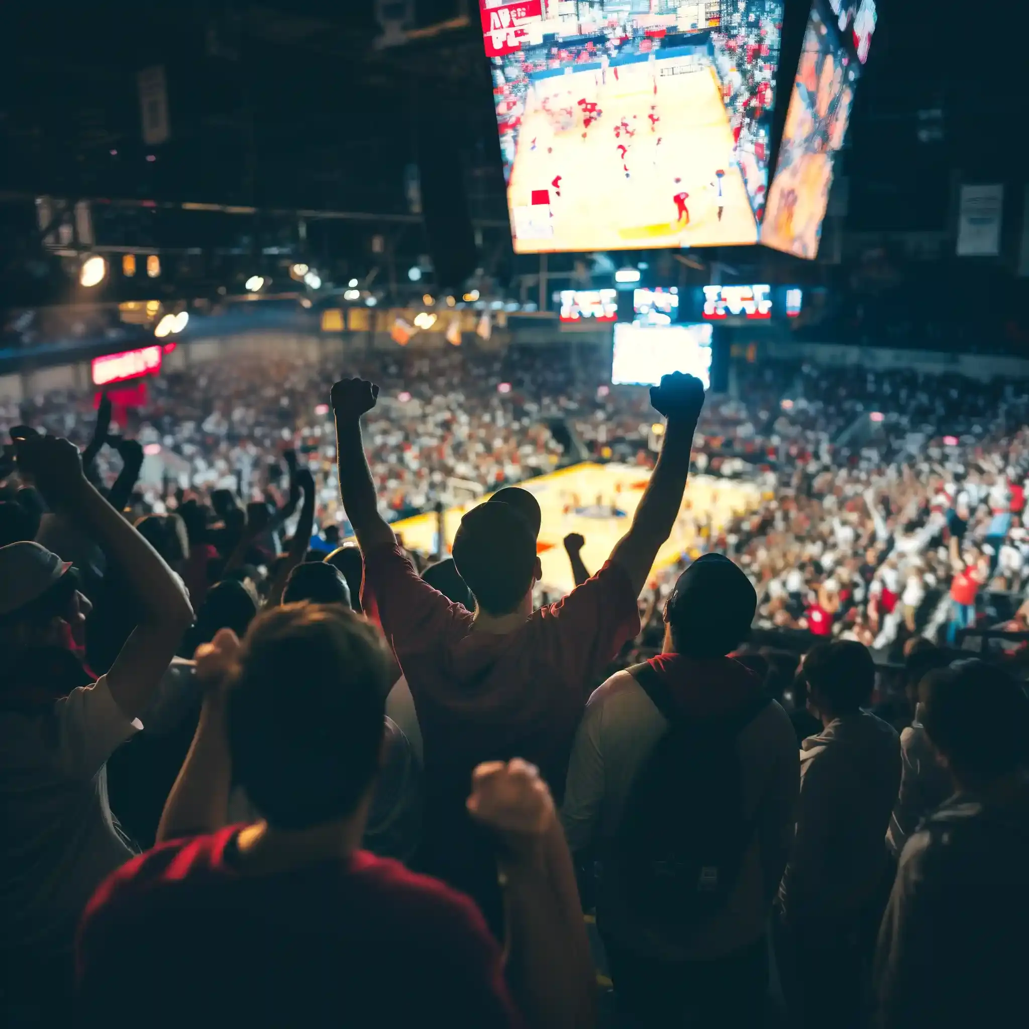crowd cheering at basketball game